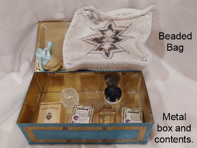Box W/Contents & Beaded Bag