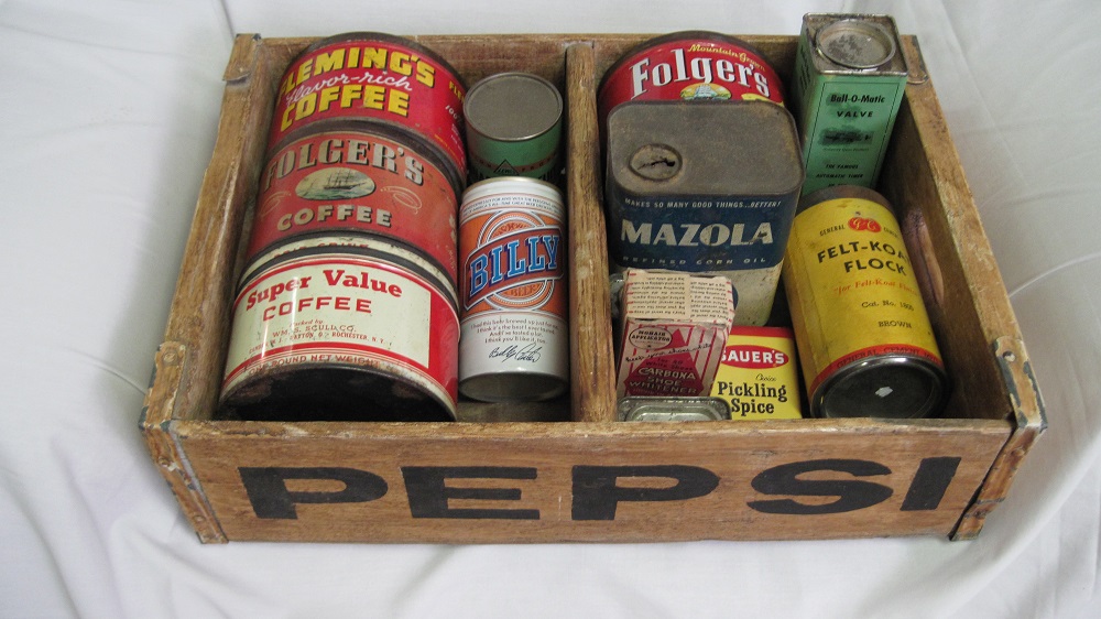 Pepsi Wooden Case W/Coffee Tins